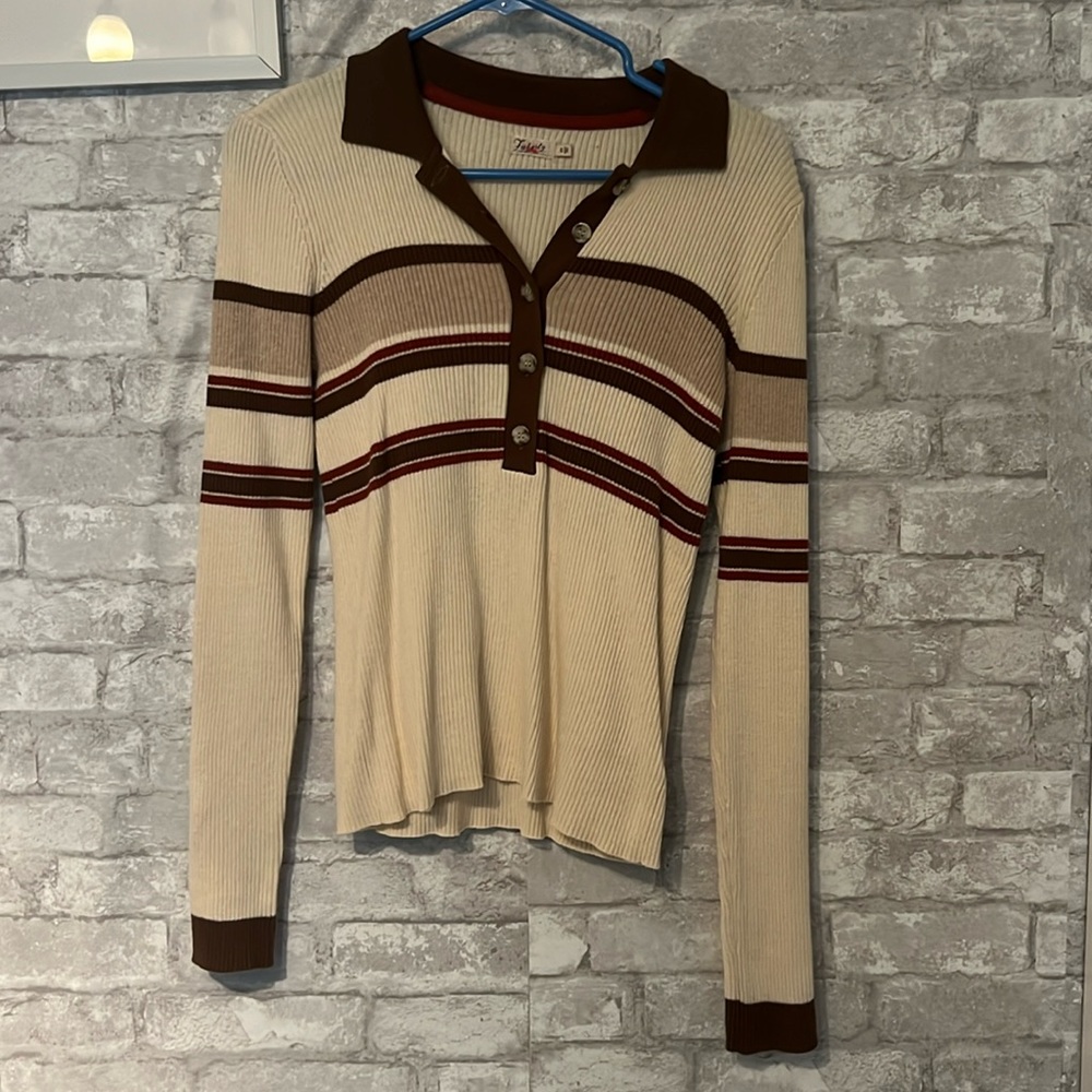 Faherty Mikki Polo Sweater Vintage Stripe